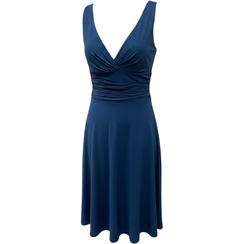 Kay Unger New York Navy Blue V-Neck Ruched Waist Cocktail Dress Size 4